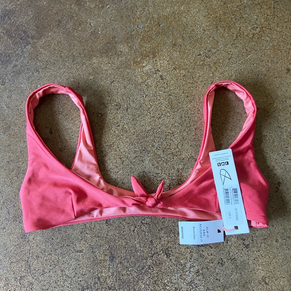 NWT MinkPink Coral Reef Reversable Tie Front Bikini Top S - Picture 3 of 6